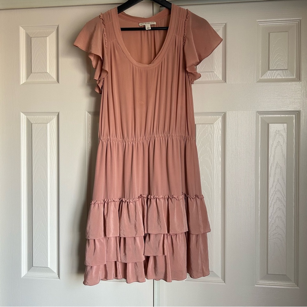 Banana Republic SILK Mauve Rose Pink Ruffle Layer Dress